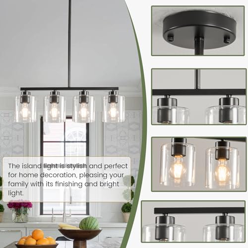 4 Light Kitchen Island Light (Black & Clear Glass / 4 Light)