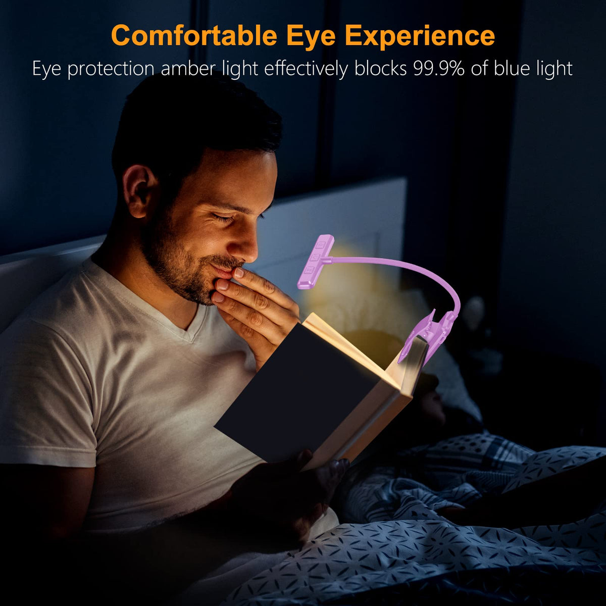 19 LED Rechargeable Book Light for Reading in Bed (Purple)