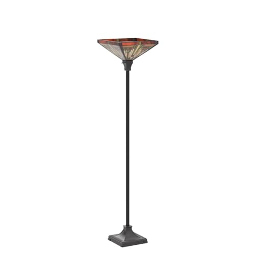 Tiffany Lamp Antique Amber Brown Stained Glass Torchiere Floor Lamp