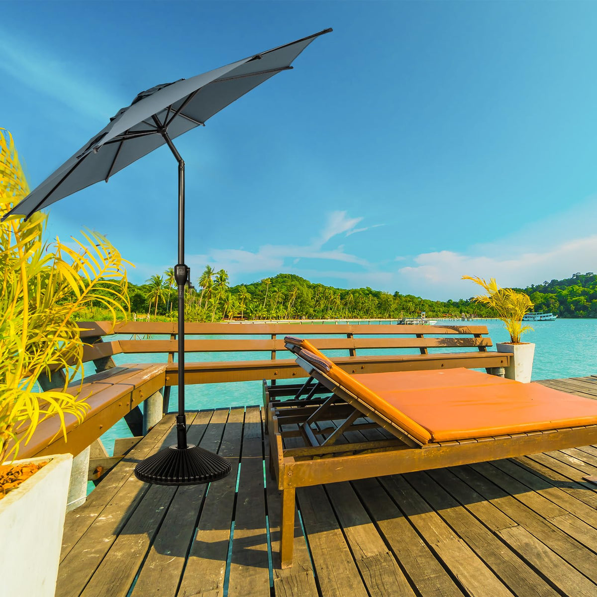 11FT Lyon Outdoor Patio Umbrella Outdoor Table Umbrella with Push Button Tilt and Crank Market Umbrella 8 Sturdy Ribs UV Protection Waterproof for Garden Deck Backyard Pool Grey (11 FT(8 Ribs) / Grey)