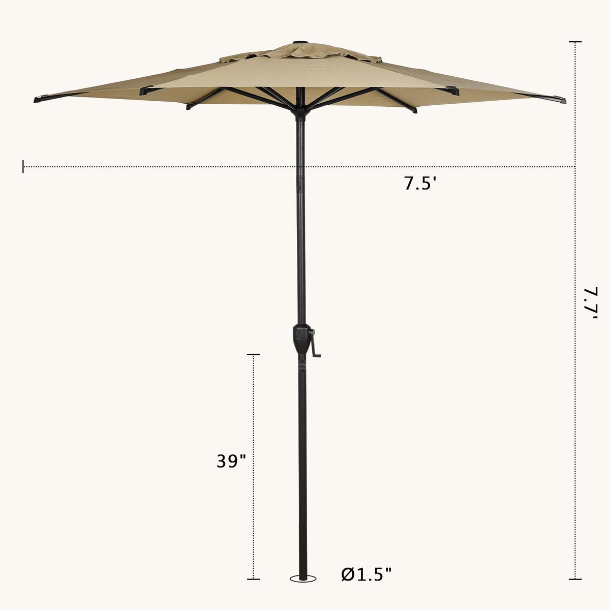 7.5FT Lyon Outdoor Patio Umbrella Outdoor Table Umbrella with Push Button Tilt and Crank Market Umbrella 6 Sturdy Ribs UV Protection Waterproof for Garden Deck Backyard Pool Tan (7.5 FT(6 Ribs) / Tan)