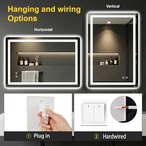 LED Bathroom Mirror with Lights (3 Light Modes / 40"L x 30"W)