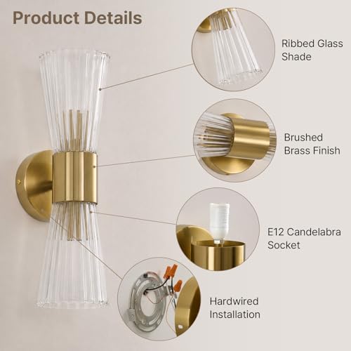 Gold Glass Wall Sconce Light (Gold Clear Glass)
