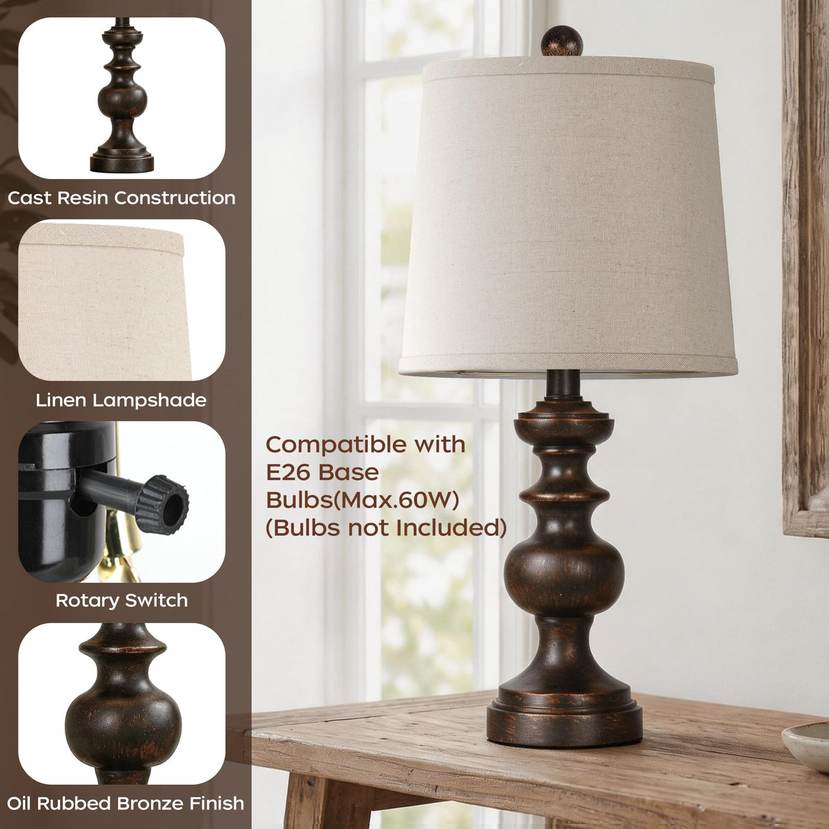 Farmhouse Table Lamp Set of 2 (Oil-Rubbed Bronze / 22 Inch)