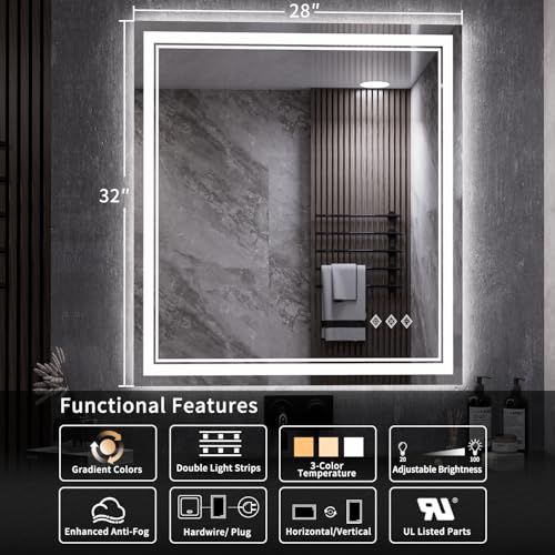 LED Bathroom Mirror (Front and Backlit / 32"L x 28"W)