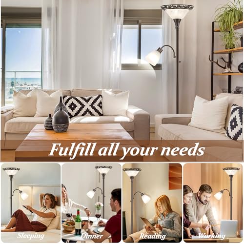 Torchiere Floor Lamps for Living Room (Brown,White)
