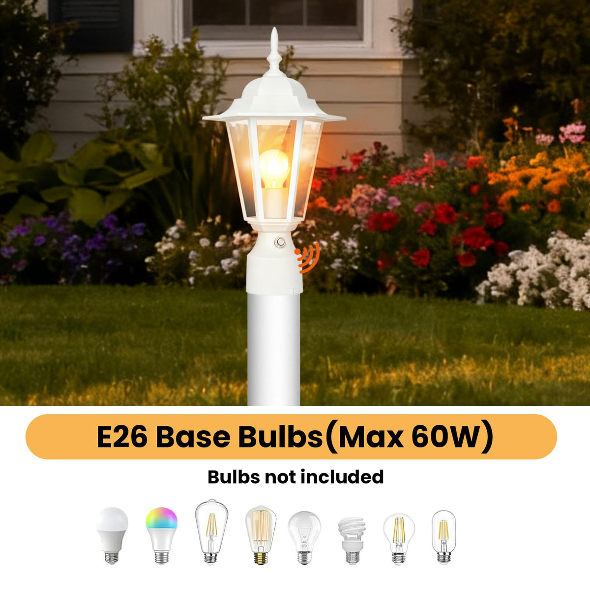 15"H Dusk to Dawn Outdoor Post Light (White / 1 Pack)