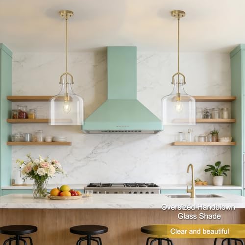 15"H Glass Large Pendant Lights Kitchen Island Lighting (Gold)