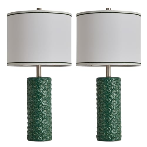 27" Farmhouse Table Lamp Set of 2 for Living Room Bedroom (Green / 27")