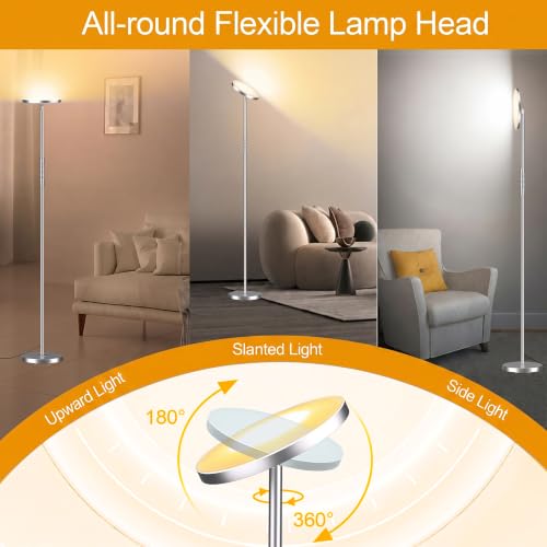 Floor Lamp Upgraded 40W 4000LM Super Bright Torchiere LED Floor Lamps for Living Room (Brushed Nickel)