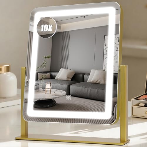 Vanity Mirror with Lights (Gold / 12.2"L x 15"W)