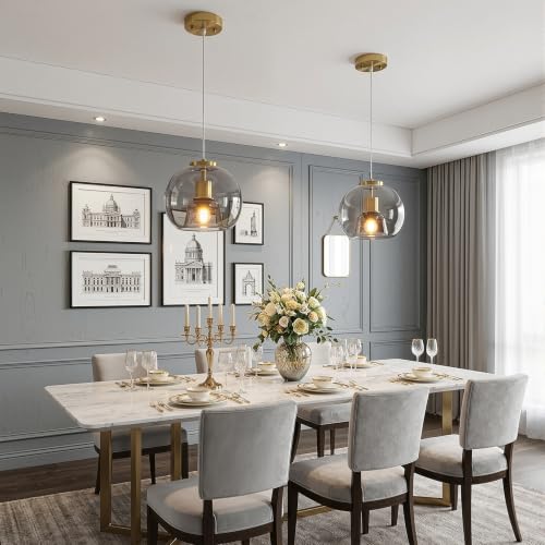 Light Grey Glass Pendant Lights Kitchen Island (Light Grey(7.87 in) / 2-Pack)