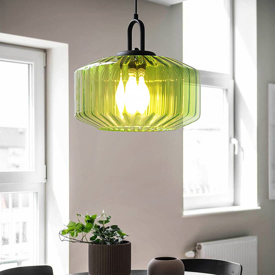 Green Glass Pendant Light Fixture Kitchen Modern Black Pendant Light (Green)