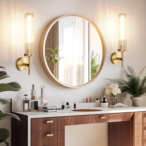 19.5" Knurled‑Craft Hardwired Brass Wall Sconce (Brass-Vertical Striped / 19.5″-1 Pack)