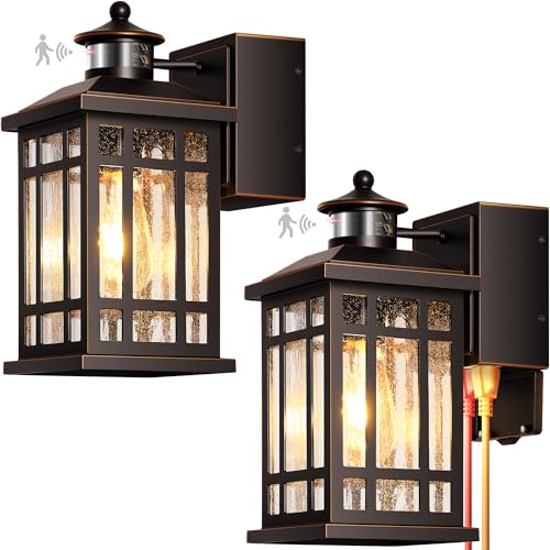 Oil Rubbed Bronze Outdoor Motion Sensor Light with GFCI Outlet (ORB(Gold Trim) / Motion Sensor 2-Pack)