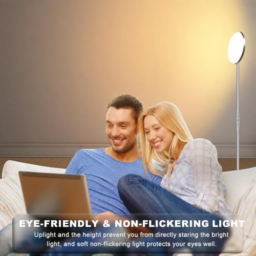 Floor Lamp Upgraded 40W 4000LM Super Bright Torchiere LED Floor Lamps for Living Room (Brushed Nickel)