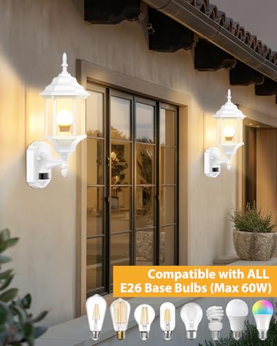 Motion Sensor Outdoor Wall Light Fixtures (2 Pack - White)