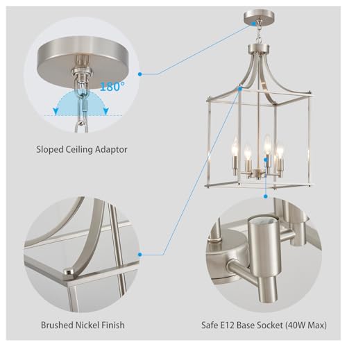 Farmhouse Brushed Nickel Chandeliers for Dining Room (Lantern-Brushed Nickel)