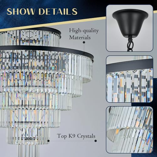 Black Crystal Chandeliers 28 Lights 40" Luxury Round Chandelier (Black / Extra Large-39.4”)