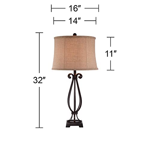 32" Large Table Lamp Taos Scroll Metal Iron Bronze Brown