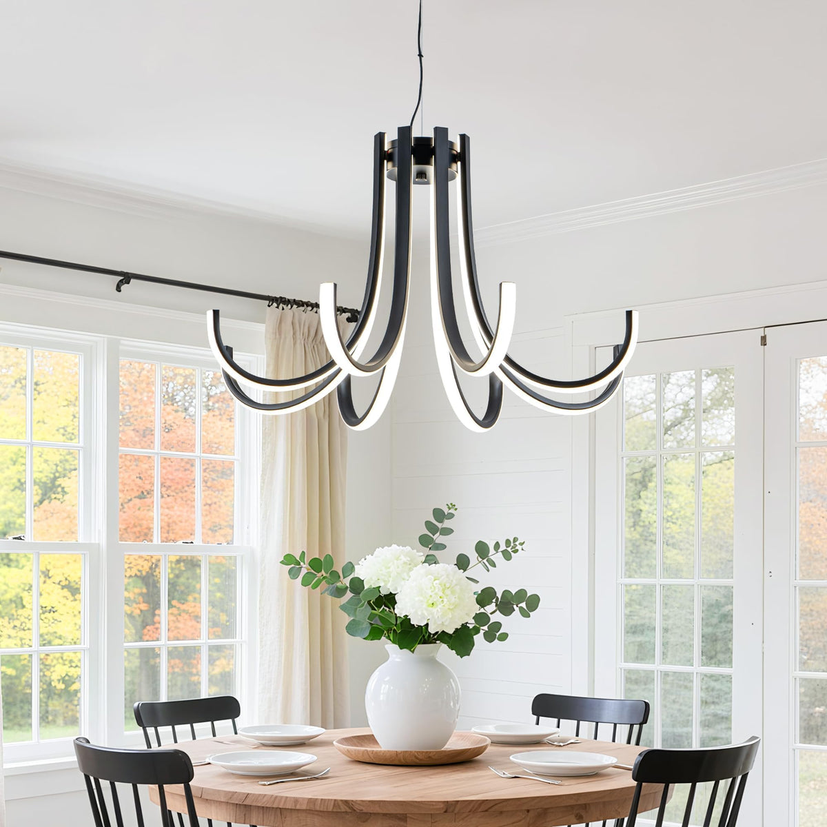 24.4 Inch Black Dimmable Modern LED Chandelier with Remote Control (Black-8 / 24.4 inchs)