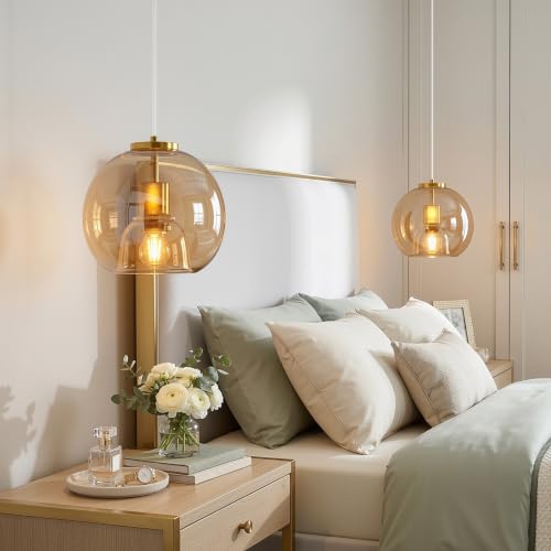 Amber Glass Pendant Lights Kitchen Island (Amber(7.87 in) / 2-Pack)