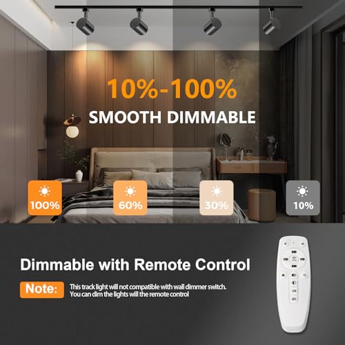 6 Lights Remote Control LED Track Lighting Kit Dimmable (Black)