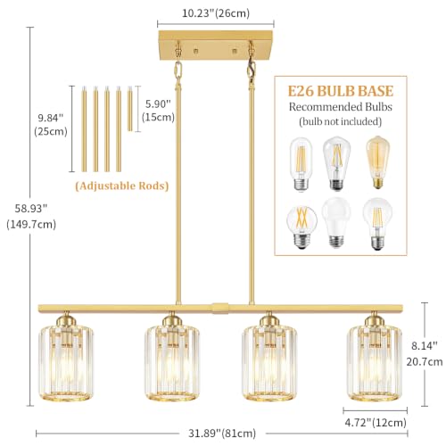 31.89'' Brushed Gold Island Lights for Kitchen Crystal Linear Chandelier (Gold)