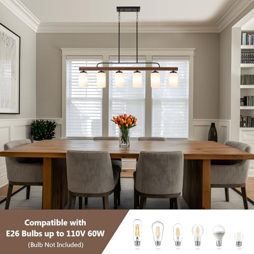 Farmhouse Wood Dining Room Light Fixture Over Table with Milk Glass Shade (Milk Glass / 6-Light)