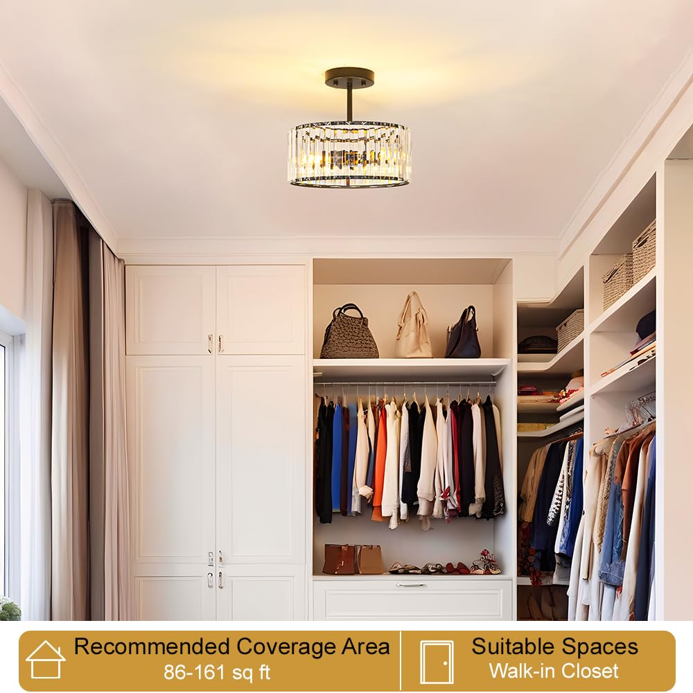 Modern Crystal Ceiling Light (12in - 3 light / Black)