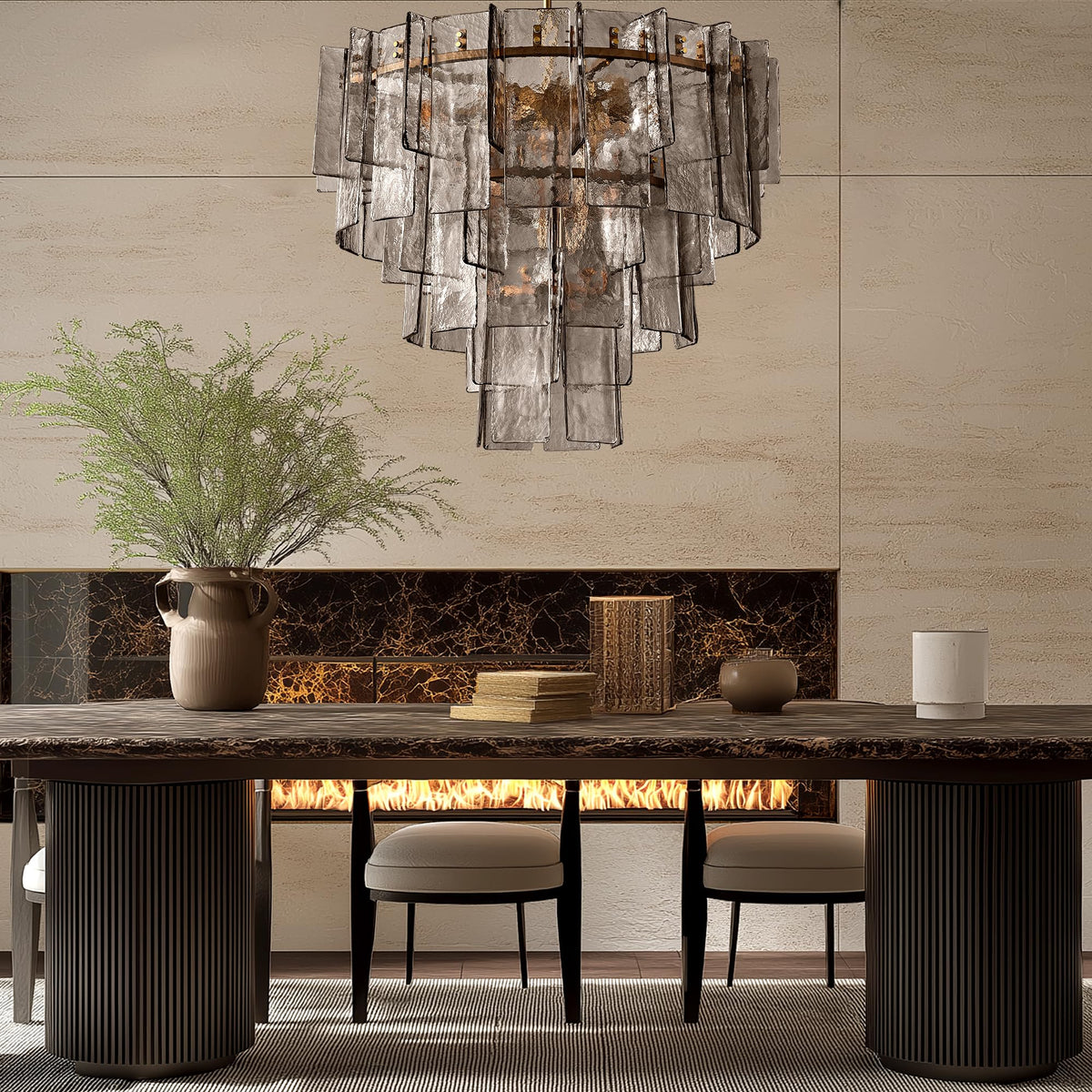36" Extra Large Tiered Smoked Clear Textured Glass Chandelier (Gold-3(36''))