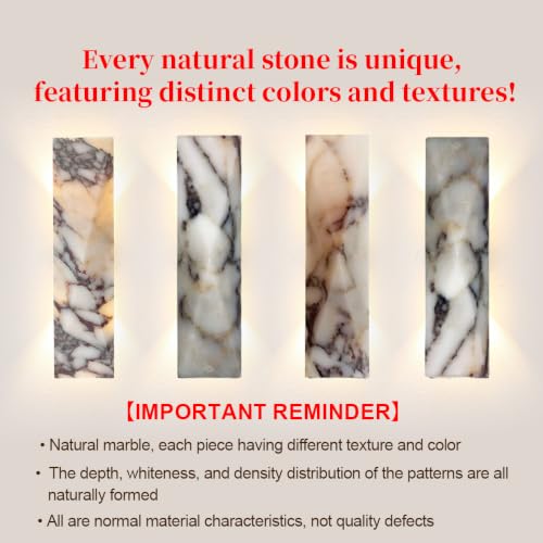 2 Pack 12.6in Natural Alabaster Marble Wall Sconce LED Waterproof Outdoor Indoor Wall Lamp Nordic Up Down Light Fixture Hardwired Metal Base 18W 3000K Universal Voltage for Porch Bedroom Living Roo...
