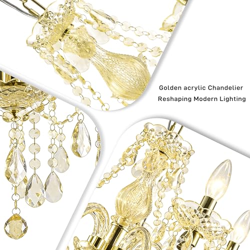Plug in 5 Light Gold Acrylic Crystal Hanging Pendant Chandelier (Gold)