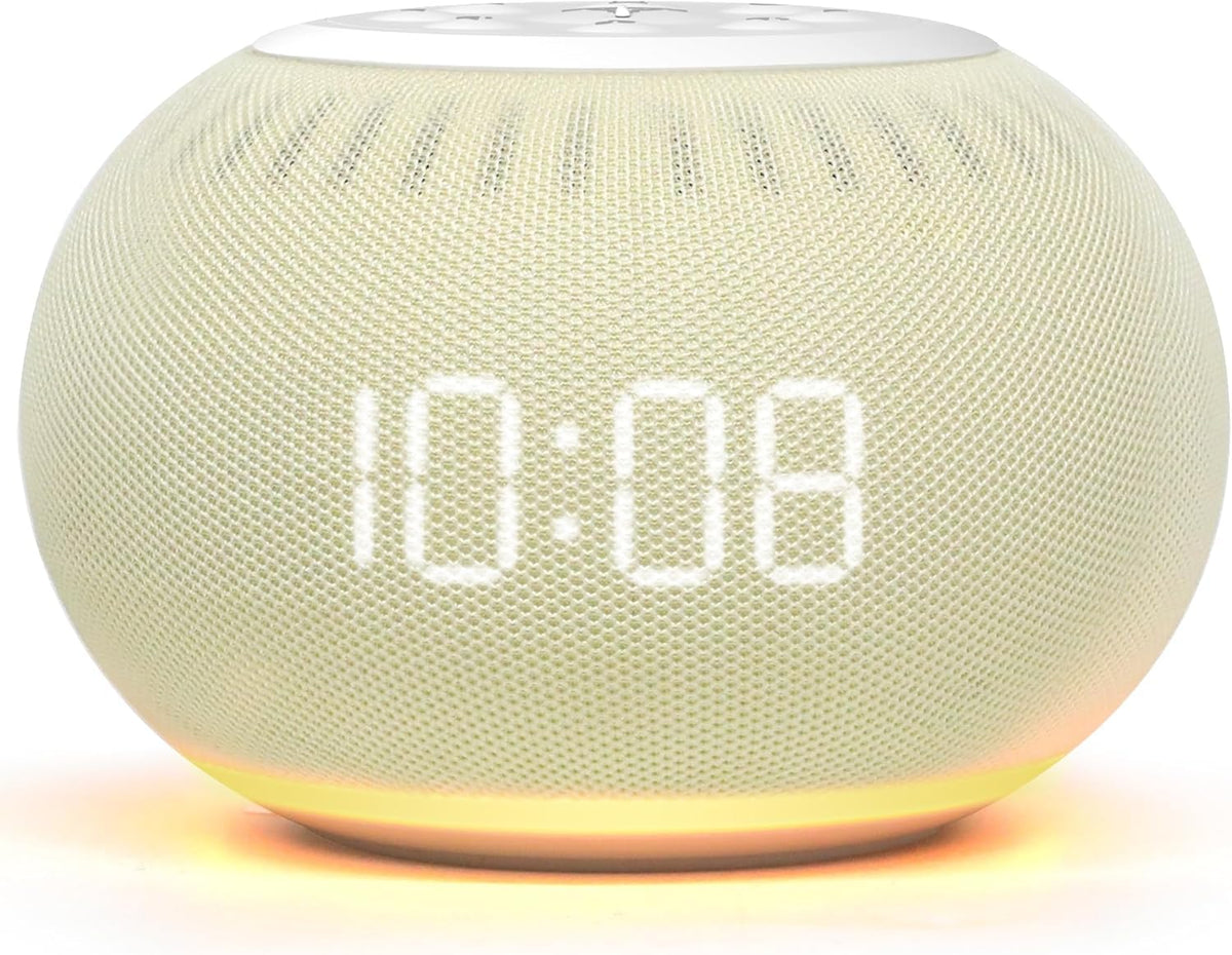 Auto Dimmable Sound Machine Alarm Clock with Night Light for Girls (Beige)