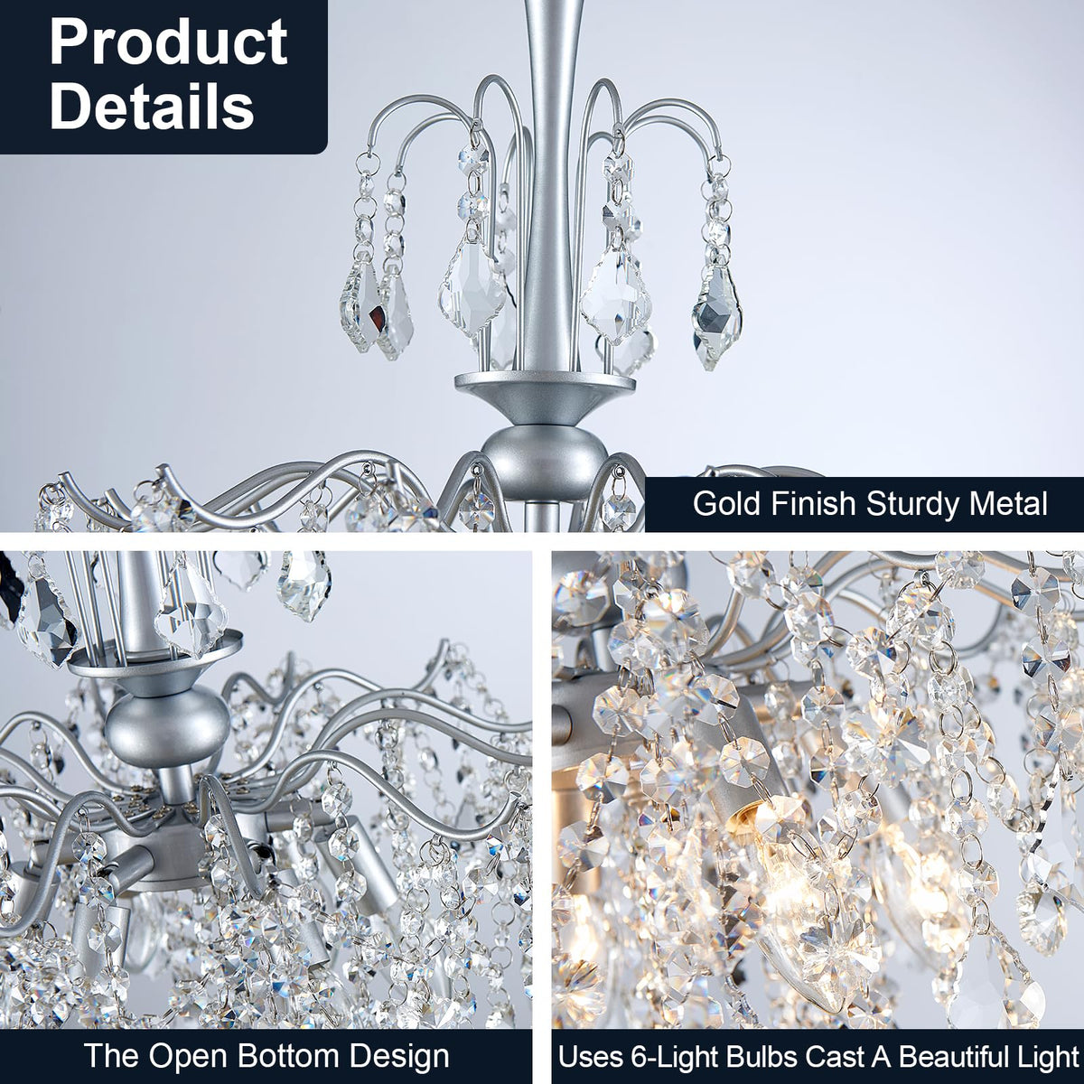 Modern Crystal Chandelier (Silver / H 23.6" x W 17.7")