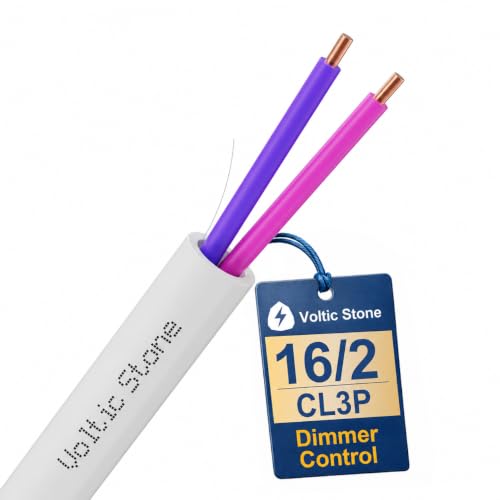 16/2 0-10V Dimming Dimmer LED Switch Wire, Full-Size 16 AWG Solid Bare Copper Control Cable, ETL Listed CL3P Plenum Rated Flame-Retardant, Pink & Purple, for 0–30V Low Voltage System (25 FT)