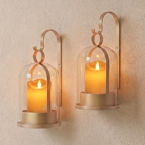 Gold Glass Lanterns Wall Candle Sconces Set of Two (Gold)
