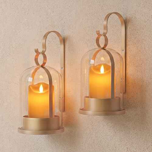 Gold Glass Lanterns Wall Candle Sconces Set of Two (Gold)