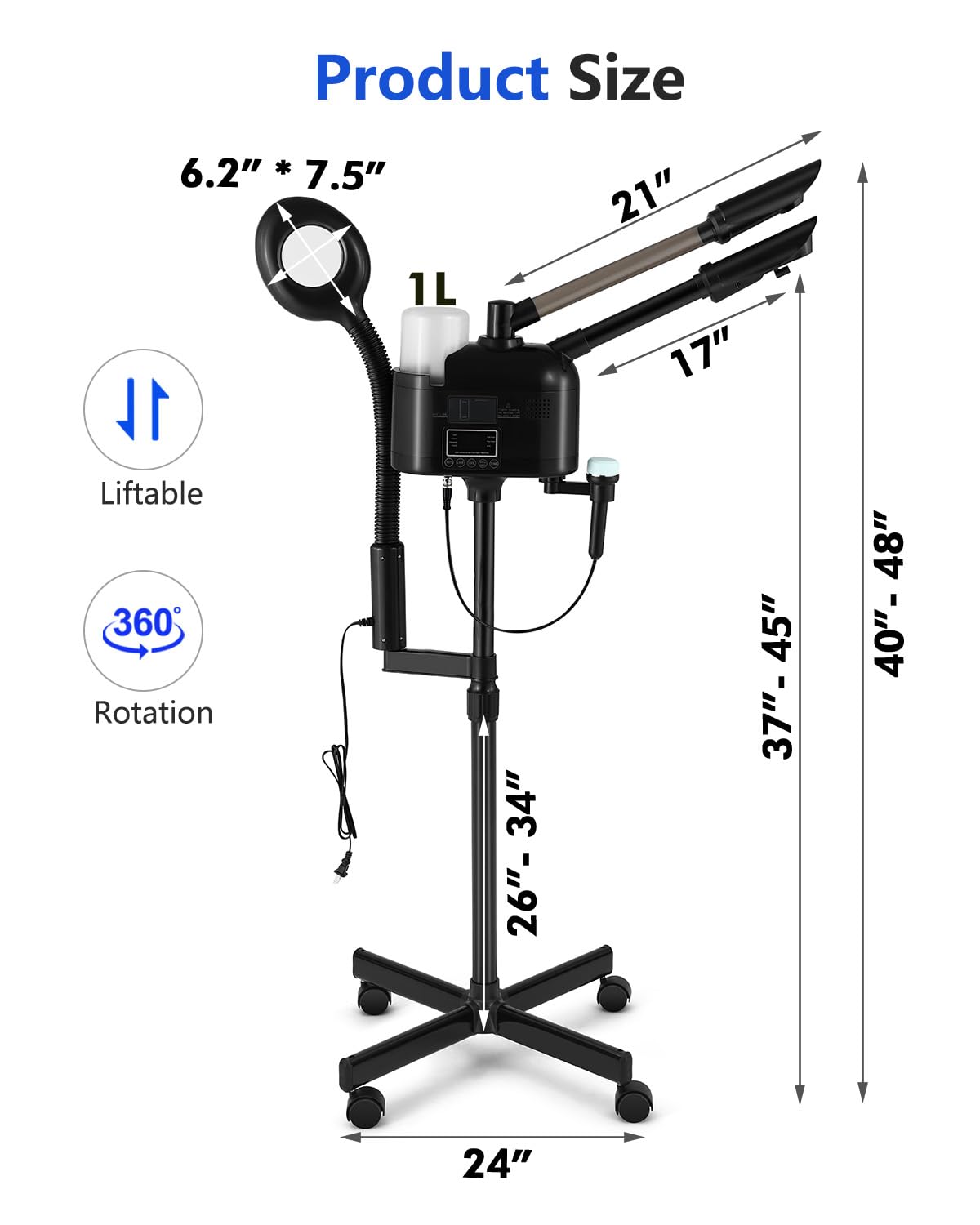 Facial Steamer Professional with 5X LED Magnifying Lamp 4 In 1 (Black Hot/Cold & Magnifying Lamp 4-IN-1)