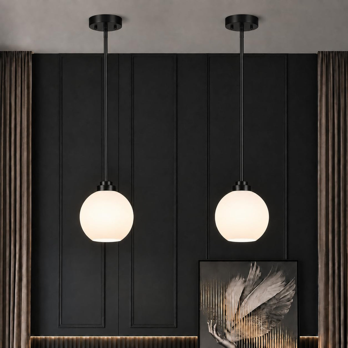 2 Pack Modern Globe Pendant Lights Kitchen Island Milk Glass (Matte Black + Milky White Glass 2 Pack)