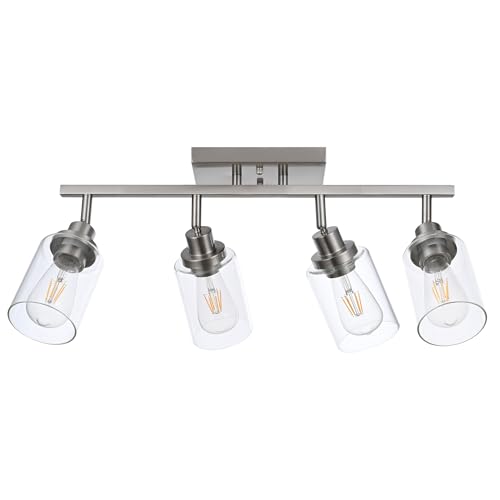 4 Light Track Lighting Fixtures Ceiling Kitchen Track Lighting Kit Brushed Nickel Bathroom Tracking Vanity Lights with Clear Glass Shade (Brushed Nickel / 4-Light)