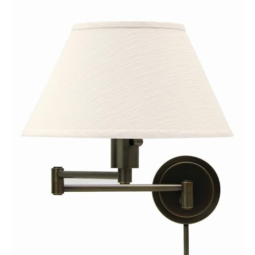 WS14-91 Home/Office Collection Swing-Arm Wall Lamp, Oil Rubbed Bronze with Off-White Linen Hardback Shade (Oil-Rubbed Bronze)