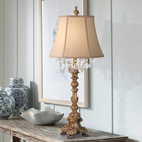 Duval 33" Large Table Lamp Crystal Aged Gold Candlestick French