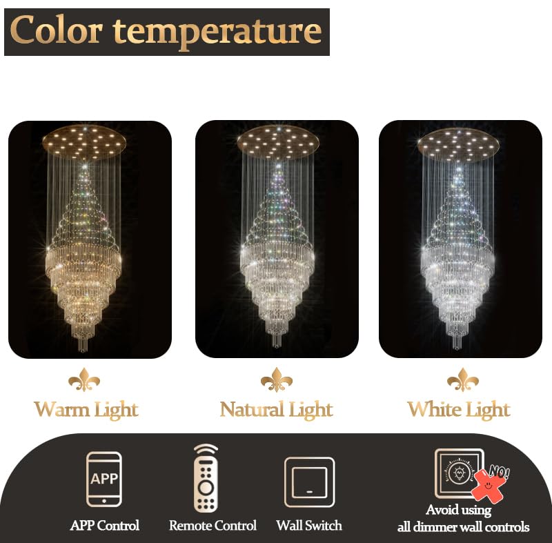 D59''X H120'' Extra Large Chandelier for High Ceilings Crystal Raindrop Chandeliers Tier Crystal Chandelier for Villa Entrance Foyer LED Dimmable 2700K (Black / D59"X H120")