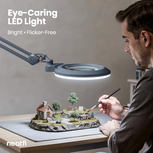 LED Magnifying Lamp (Gray / 7-inch Lens, Non-CCT with Clamp)