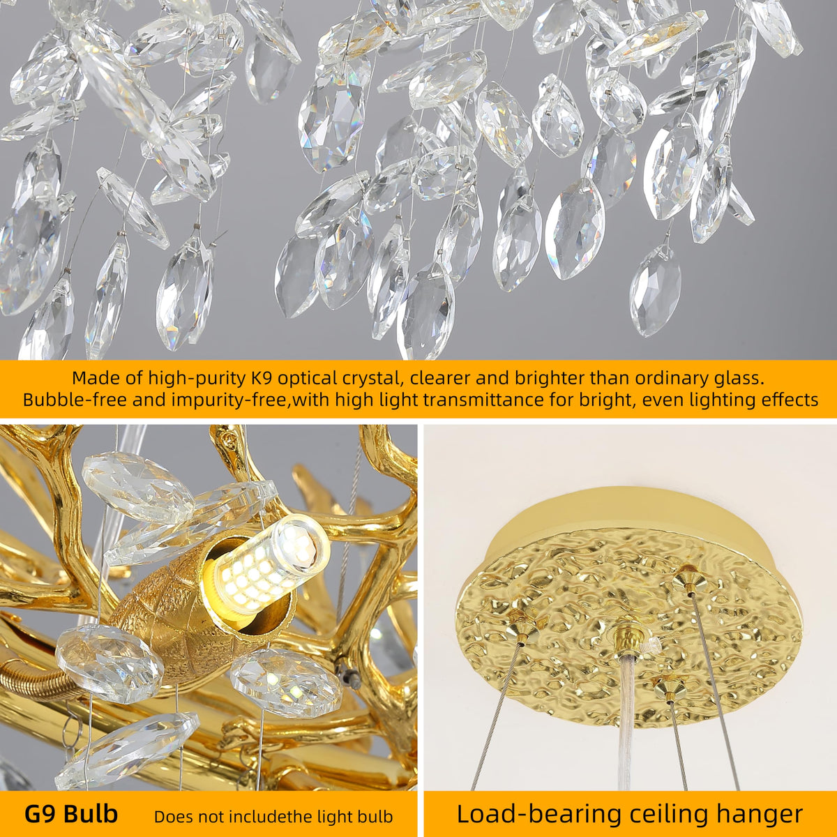 Modern Crystal Tree Branches Chandelier (Gold / Round 40")