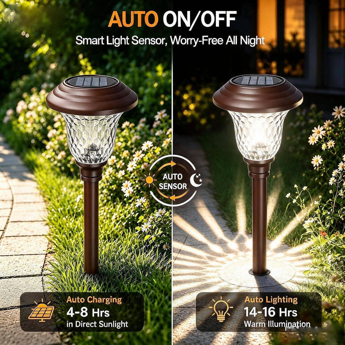 8 Pack Solar Pathway Lights White+Color Changing Stainless Steel 3 Mode Outdoor Multicolor Metal Solar Powered Waterproof Glass for Garden Landscape Path Yard Walkway Driveway Bronze (New-Bronze Metal 8pack)