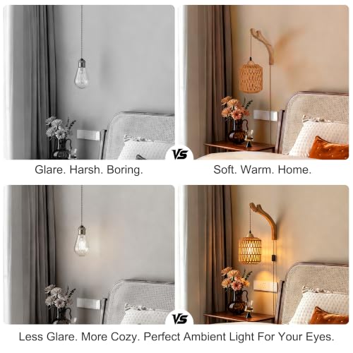 Frideko Rattan Wall Lamp with Plug in Cord Hand Woven Plug in Wall Sconces Paper Rope Wall Light Farmhouse Wall Sconce Wall Mounted Light Boho Wall Sconces Wall Lighting for Bedroom Living Room (Brown(1PC))