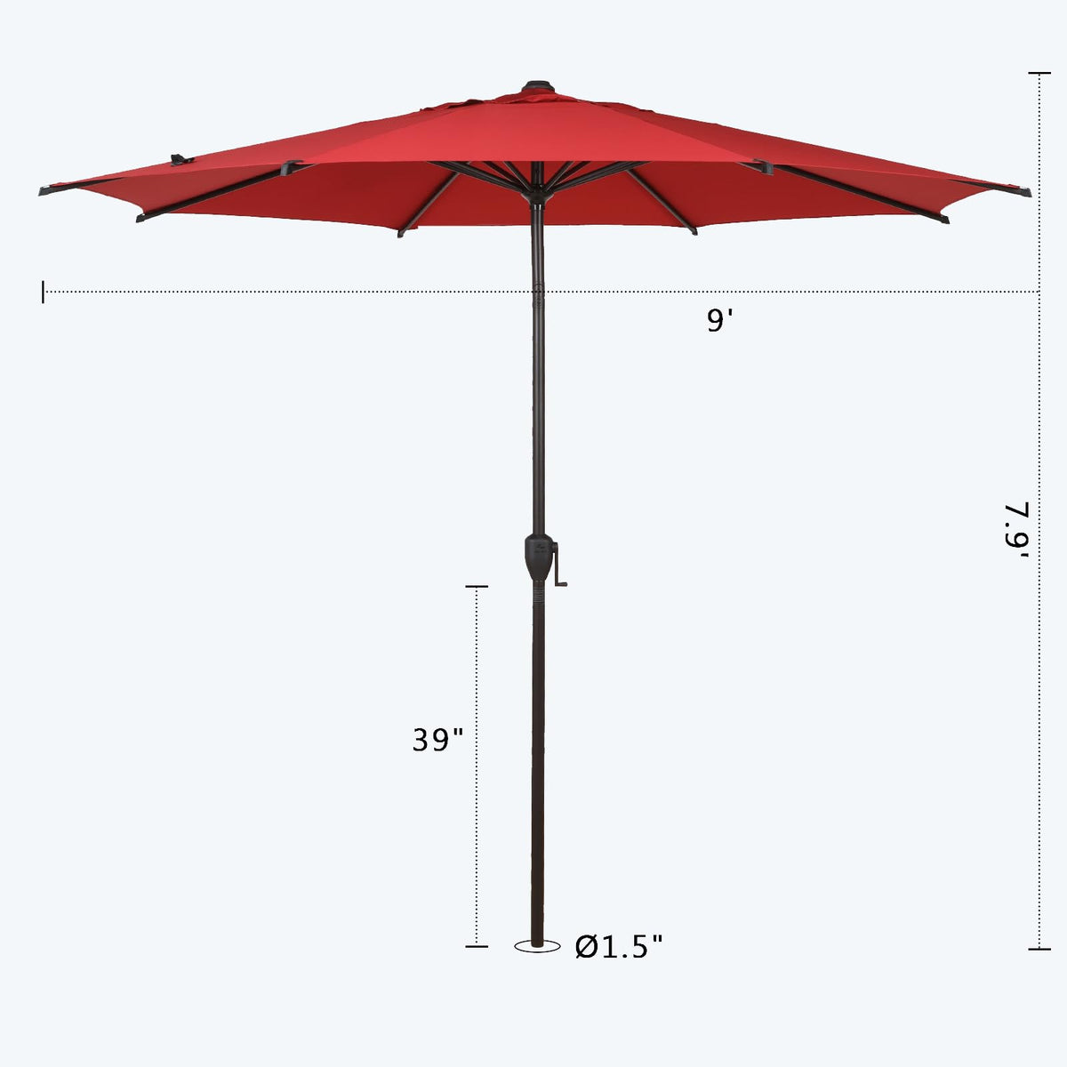 9FT Lyon Outdoor Patio Umbrella Outdoor Table Umbrella with Push Button Tilt and Crank Market Umbrella 8 Sturdy Ribs UV Protection Waterproof for Garden Deck Backyard Pool Dark Red (9 FT(8 Ribs) / Red)