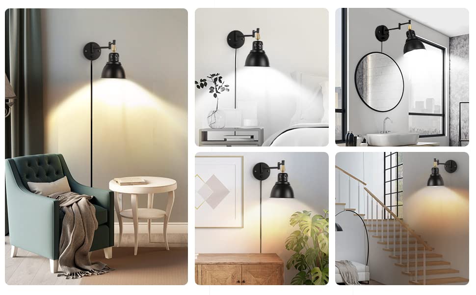 Wall Sconces Plug in (2 Pack - Bulbs and Remote Control)